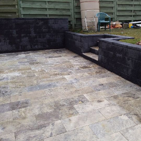 Retaining Wall and Travertine After