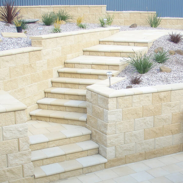 Rockface Block - Retaining Wall with Steps - Limestone
