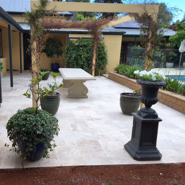 Classic Cream Travertine French Pattern | Precise Landscaping & Earthworths4