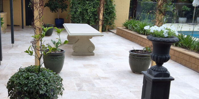 Classic Cream Travertine French Pattern | Precise Landscaping & Earthworths4