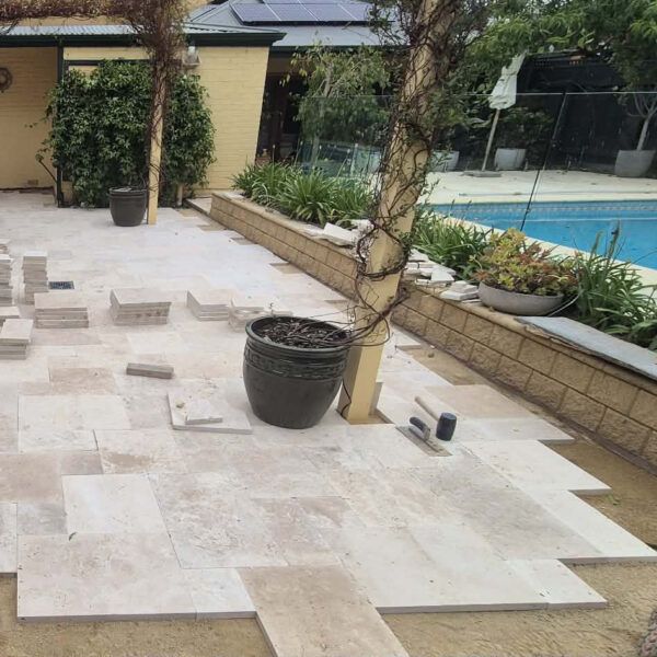 Classic Cream Travertine French Pattern | Precise Landscaping & Earthworths7